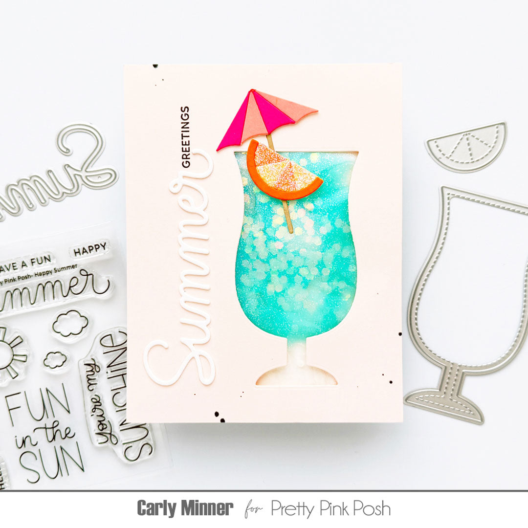 Pretty Pink Posh Summer Drink Shaker Dies glass umbrella orange summer greetings shaker card