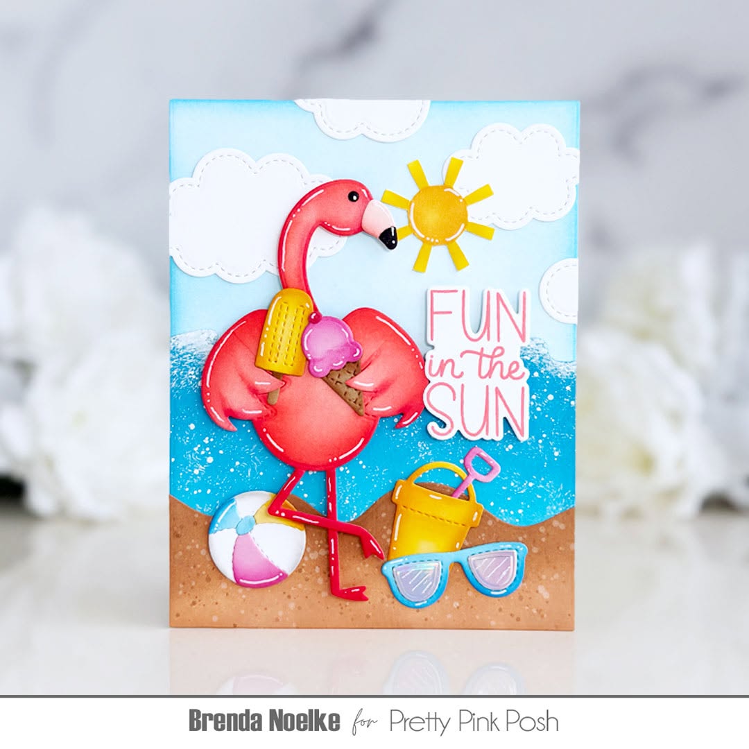 Pretty Pink Posh Summer Holder Additions Dies beachball bucket sunglasses sunshine clouds beach flamingo fun in the sun card