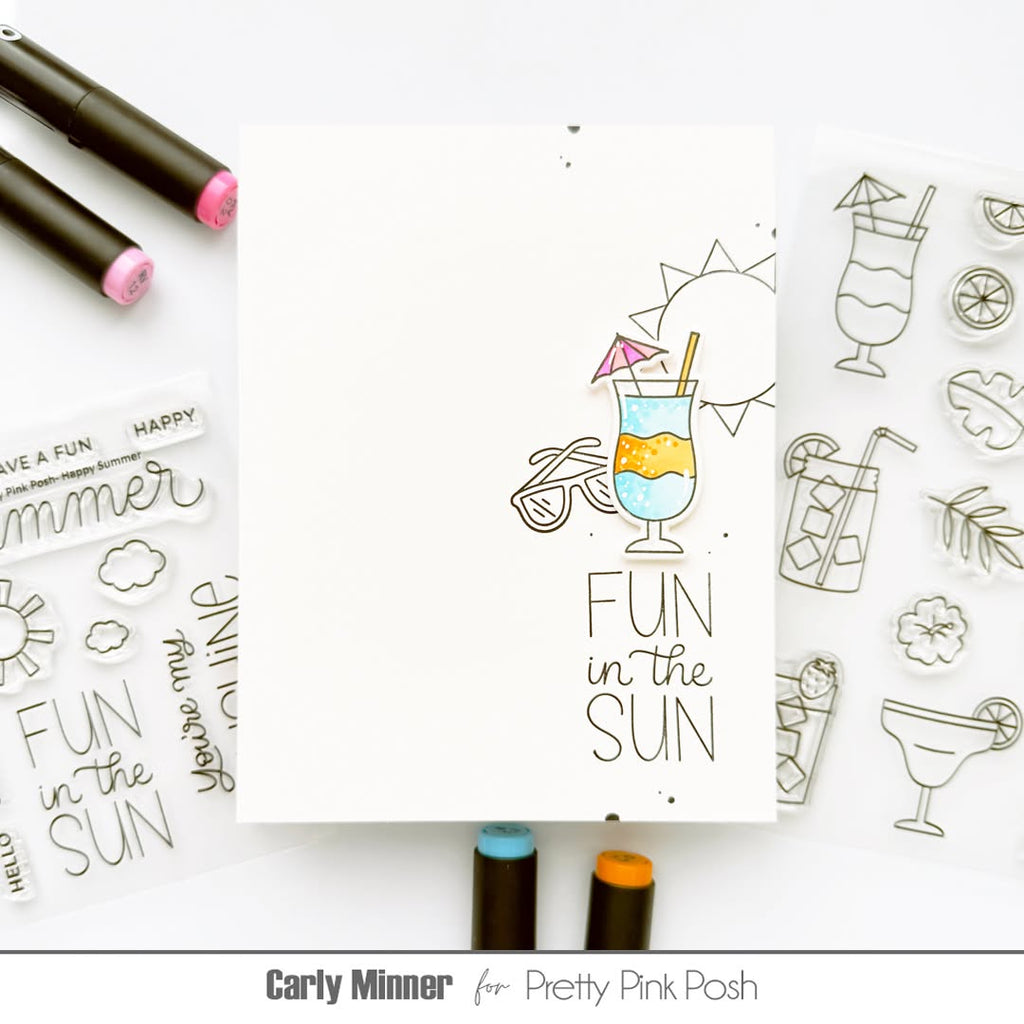 Pretty Pink Posh Summer Sips Clear Stamps sun drinks black white sunglasses fun in the sun card