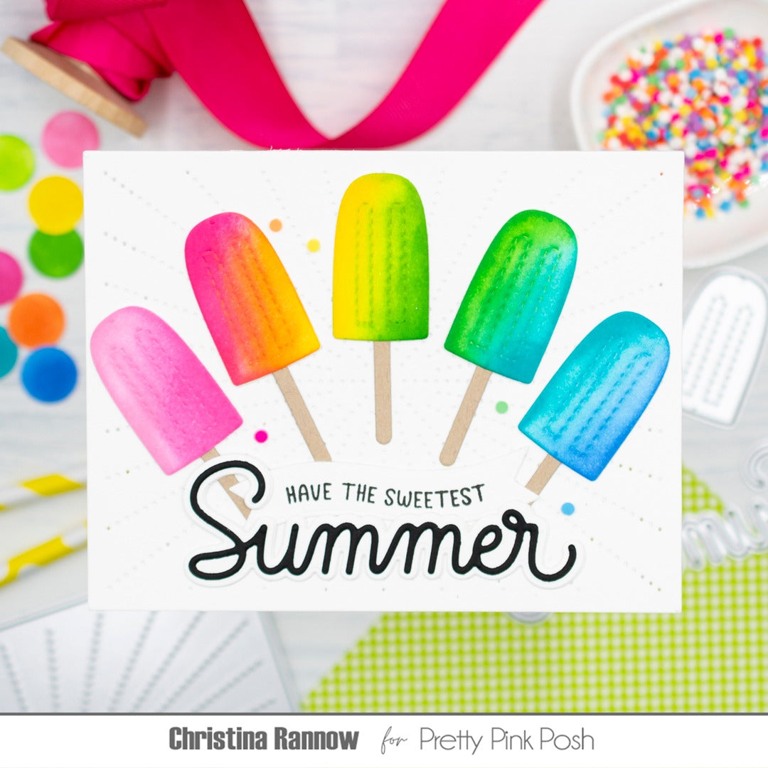 Pretty Pink Posh Summertime Clay Confetti popsicles rainbow colors summer rays card