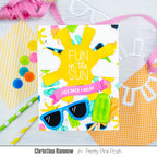 Pretty Pink Posh Sun Shaker Dies blue sunglasses popsicles fun in the sun relax clouds yellow pink green card