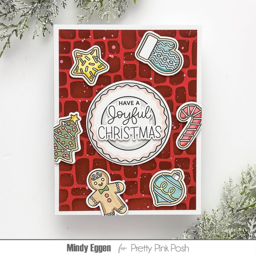 Pretty Pink Posh Sweet Christmas Cookies Coordinating Dies red cobblestone background card
