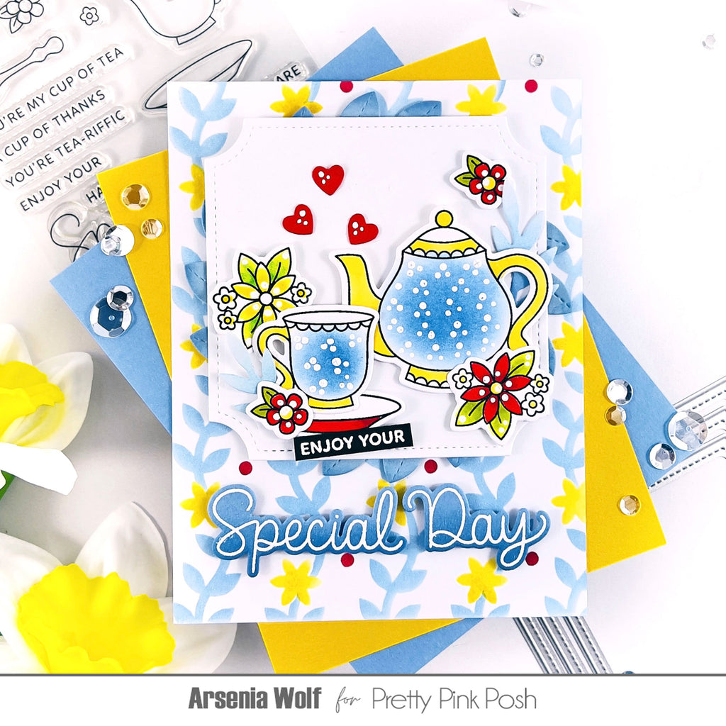 Pretty Pink Posh  Tea Time Clear Stamp and Die Set special day