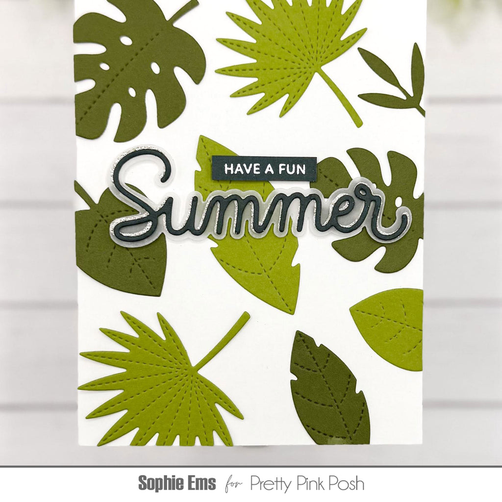 Pretty Pink Posh Tropical Leaves Die green have a fun summer card