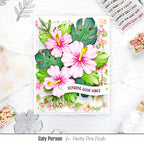 Pretty Pink Posh Tropical Leaves Dies pink flowers floral background sending good vibes card | color-code:ALT01