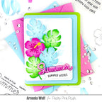 Pretty Pink Posh Tropical Leaves Dies summer pink green blue stitched frames card