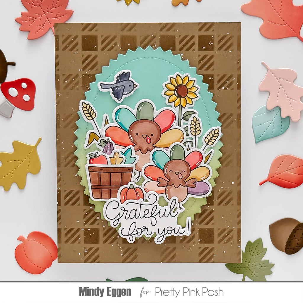 Pretty Pink Posh Turkey Friends Clear Stamps grateful for you card