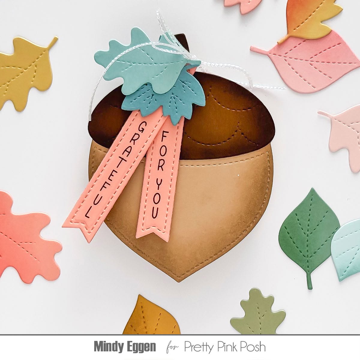 Pretty Pink Posh Upright Greetings Fall Clear Stamps grateful for you acorn card