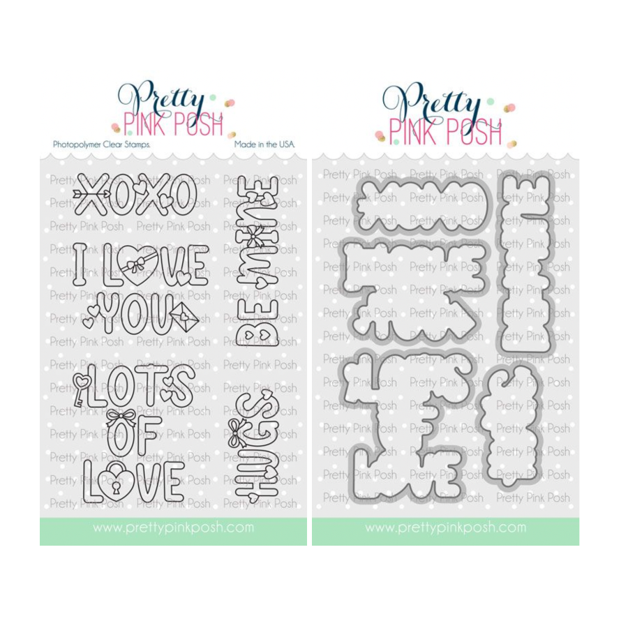 Pretty Pink Posh Valentine Word Scene Clear Stamp and Die Set