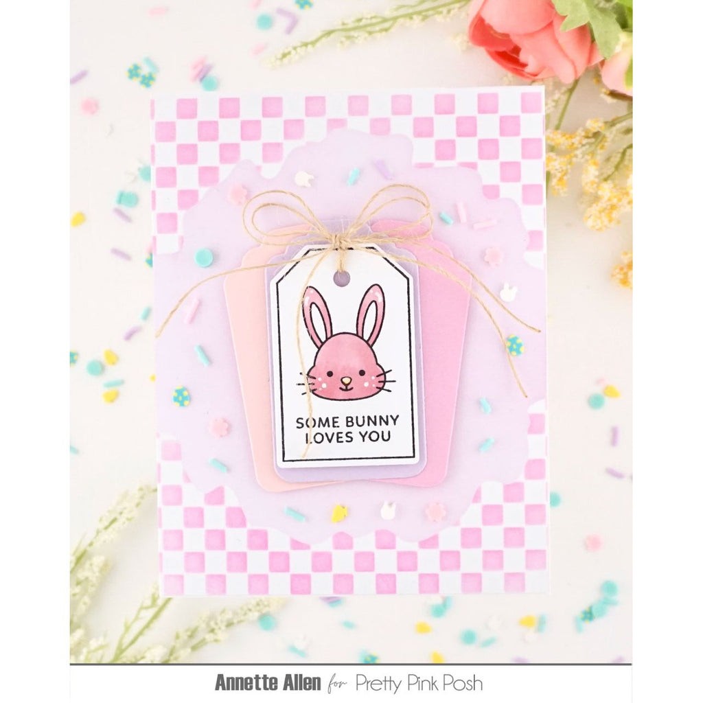 Pretty Pink Posh Watercolor Circle with Mask Stencil bunny tag