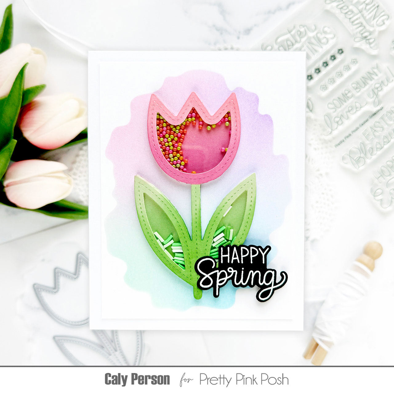 Pretty Pink Posh Watercolor Oval With Mask Stencil tulip