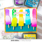 Pretty Pink Posh Watercolor Strips with Masks Stencil popsicles summer bright colors melting card