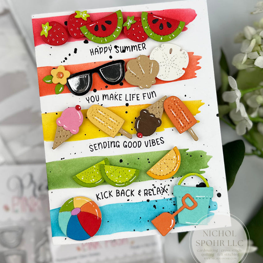 Pretty Pink Posh Watercolor Strips with Masks Stencil rainbow fun happy summer card | color-code:ALT01
