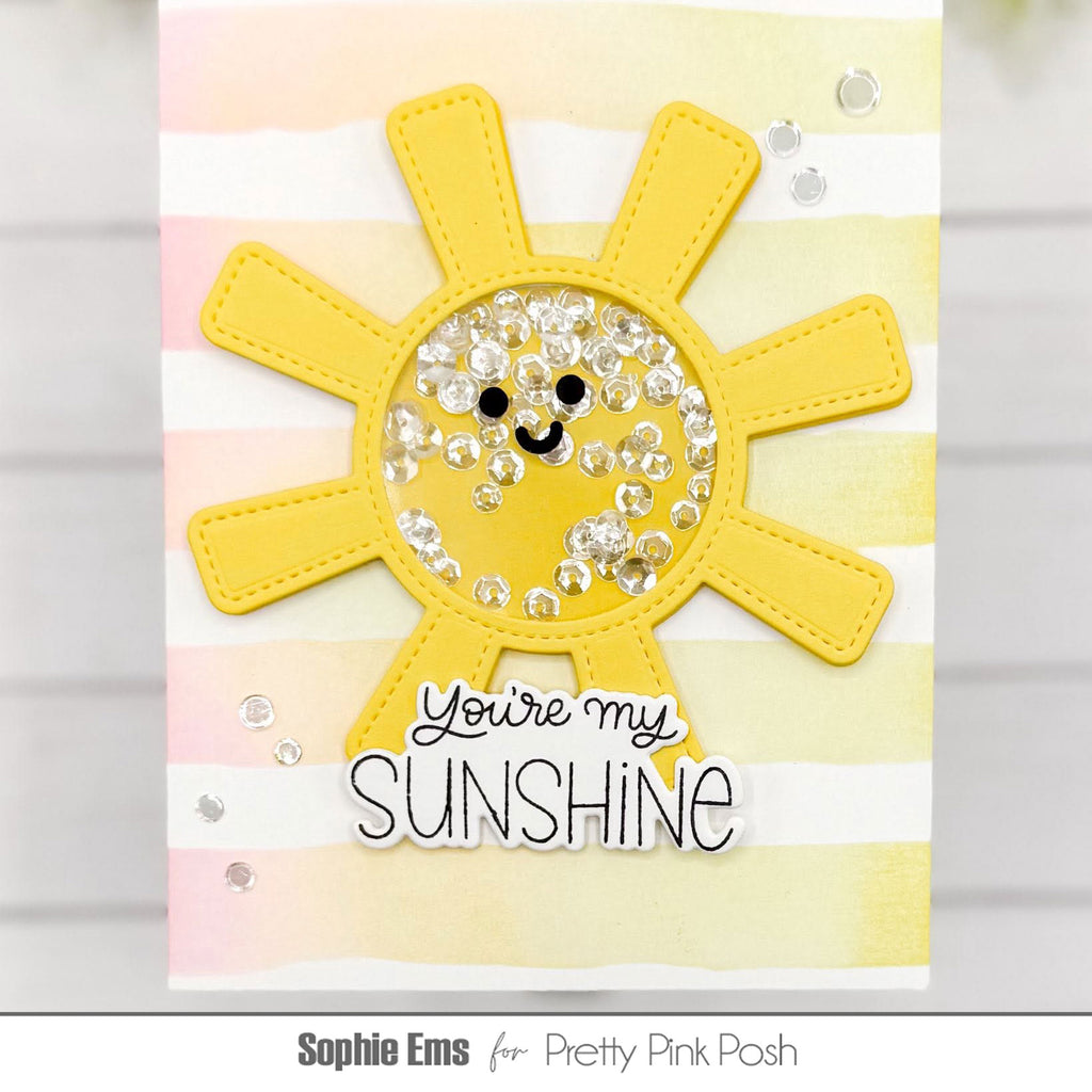 Pretty Pink Posh Watercolor Strips with Masks Stencil sun rays smiley face shaker card