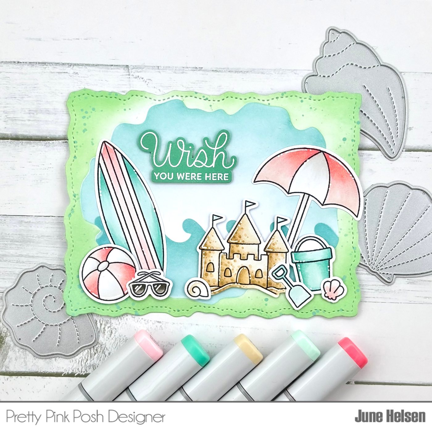 Pretty Pink Posh Waves Edges Stencil sand castle