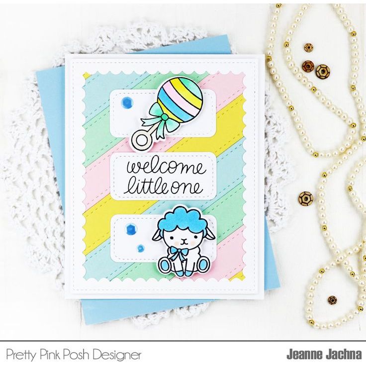 Pretty Pink Posh Welcome Little One Script Die lamb