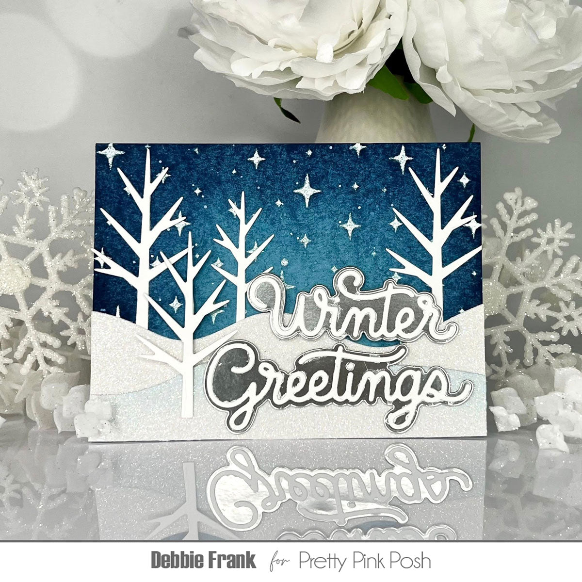 Pretty Pink Posh Winter Greetings Shadow Dies stars
