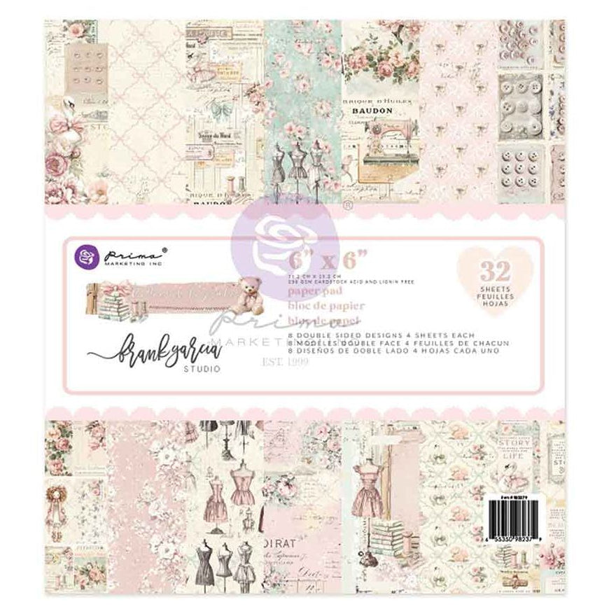 Prima Marketing Buttons And Keepsakes 6 x 6 Paper Pad 982379 Cover of Pack depicting patterned pages