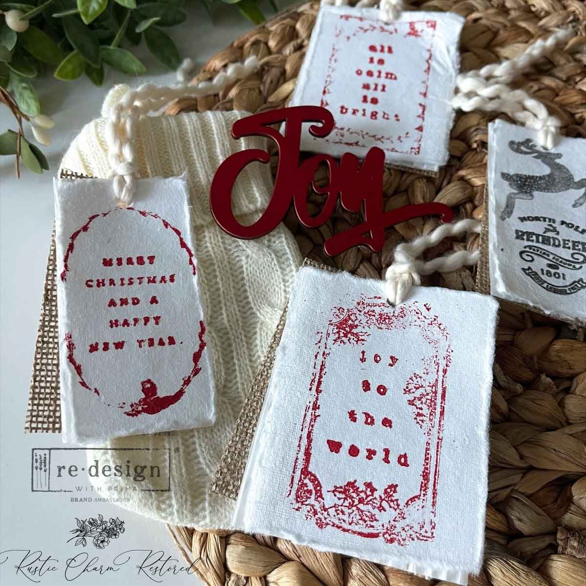 Prima Marketing Here Comes Santa ReDesign Clear Stamps 673826 Gift Tags