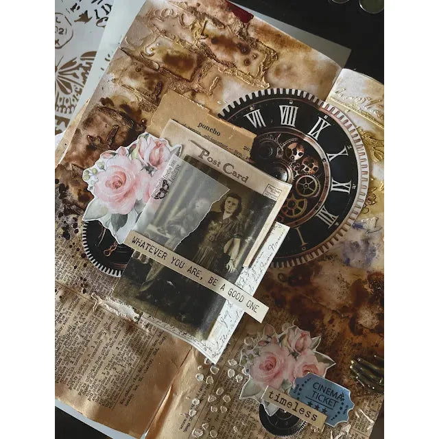 Prima Marketing Perfectly Grungy Stencils Finnabair Art Alchemy 969967 Vintage Postcard Layout | color-code:ALT01