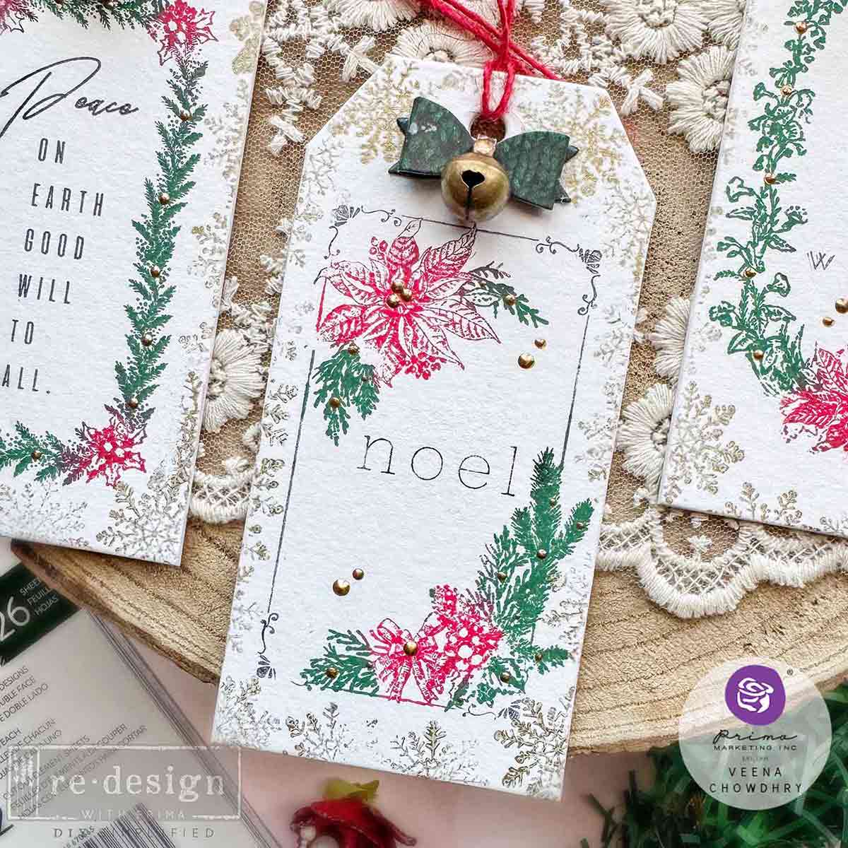 Prima Marketing Santa's Helper Tags ReDesign Clear Stamps 670337 Christmas Presents Noel