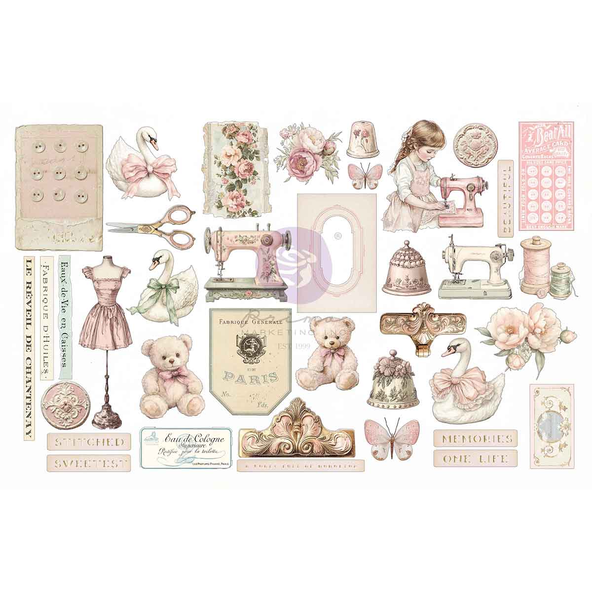 Prima Marketing Stitched Clippings Buttons And Keepsakes Ephemera 982393