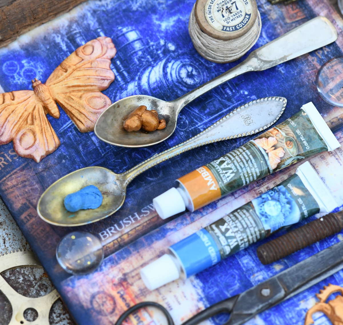 Prima Marketing Visions Finnabair Limited Edition Metallique And Matte Wax Set 951955 Mixed Media Butterfly Layout