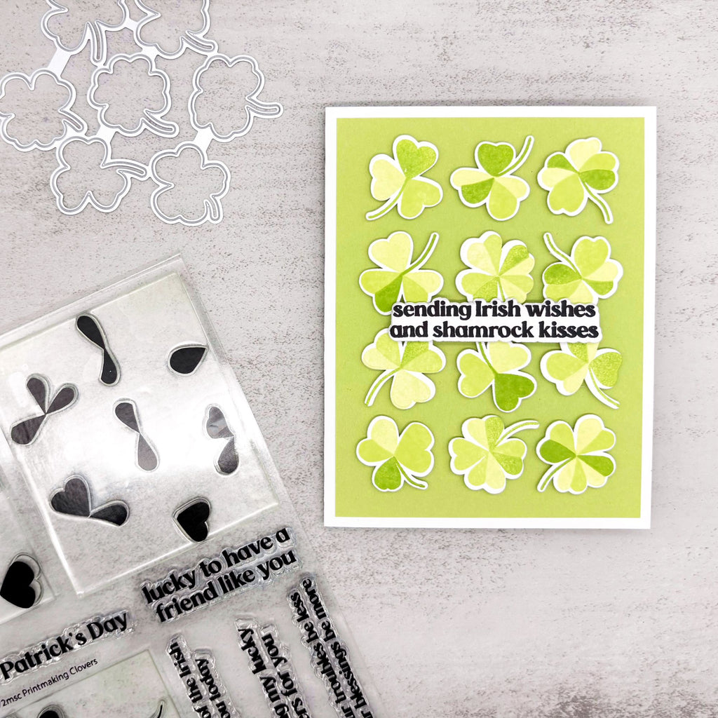 Simon Says Stamp Printmaking Clovers Wafer Dies 1572mdc Beautiful Moments St. Patrick's Day Card | color-code:ALT05