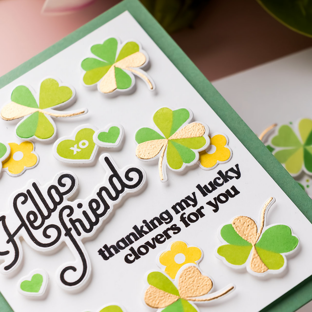 Simon Says Stamps and Dies Printmaking Clovers set1173pc Beautiful Moments Friend Card | color-code:ALT11