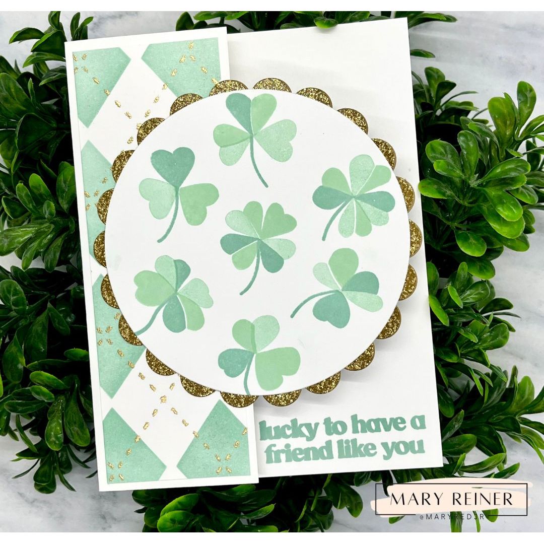 Simon Says Stamps and Dies Printmaking Clovers set1173pc Beautiful Moments St. Patrick's Day Card