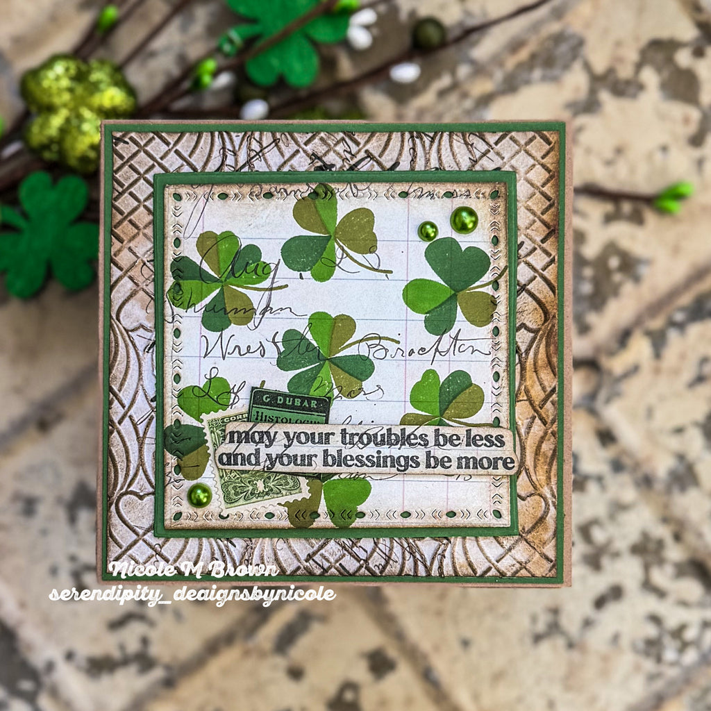 Simon Says Stamps and Dies Printmaking Clovers set1173pc Beautiful Moments St. Patrick's Day Card