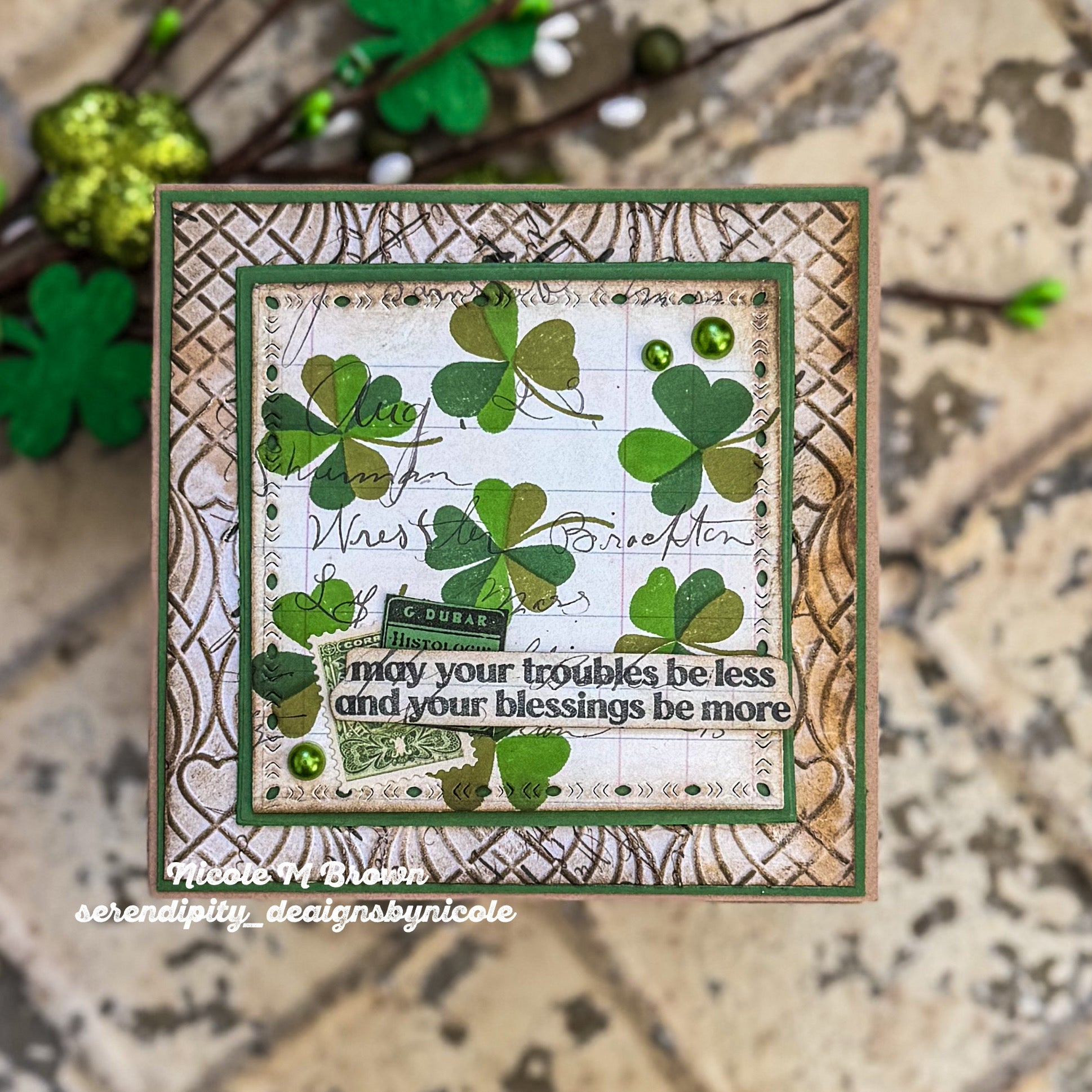 Simon Says Stamps and Dies Printmaking Clovers set1173pc Beautiful Moments St. Patrick's Day Card