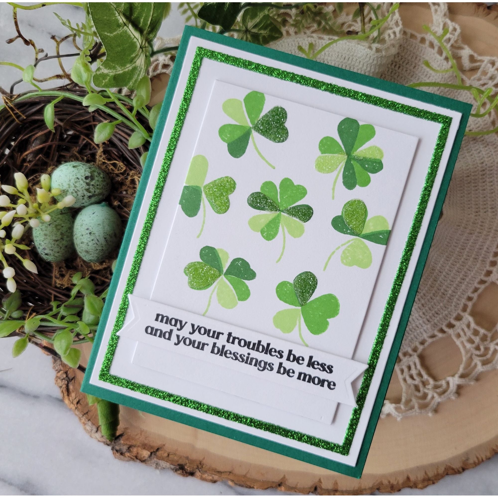 Simon Says Clear Stamps Printmaking Clovers 2372msc Beautiful Moments St. Patrick's Day Card | color-code:ALT06