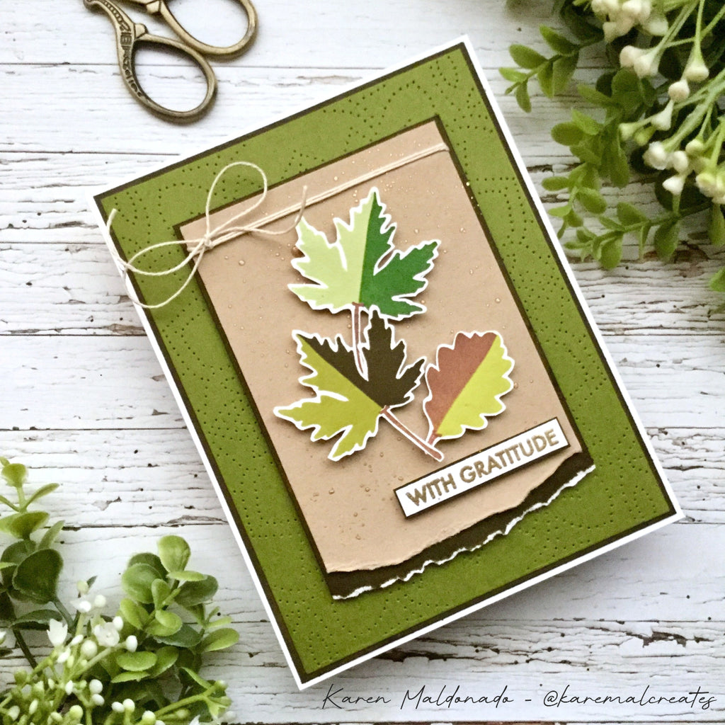 Simon Says Stamps and Dies Printmaking Leaves set1082pl Sugar and Spice Gratitude Card