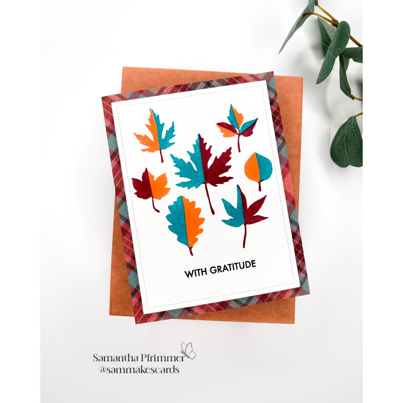 Simon Says Stamps and Dies Printmaking Leaves set1082pl Sugar and Spice Gratitude Card