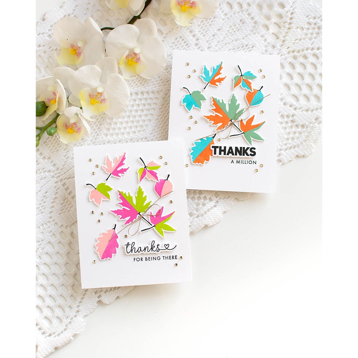 Simon Says Stamps and Dies Printmaking Leaves set1082pl Sugar and Spice Thanks Cards | color-code:ALT02