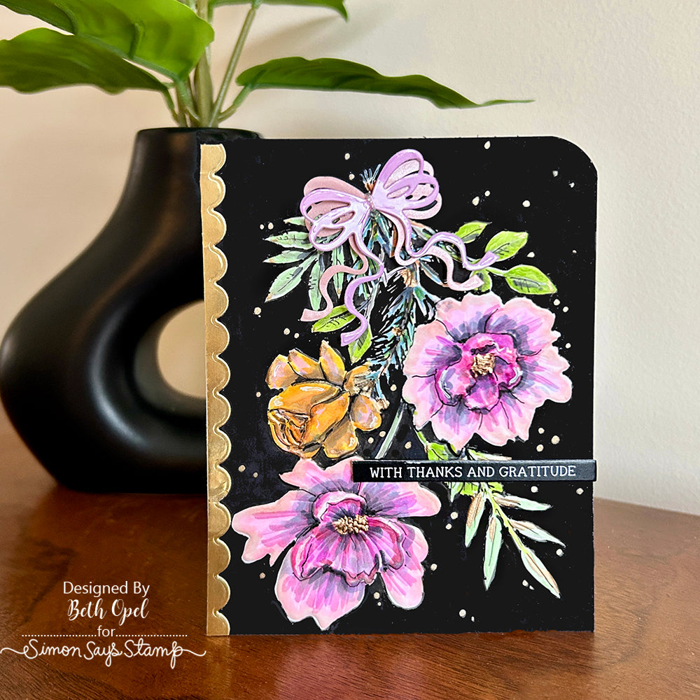 Simon Says Stamp Embossing Folder and Cutting Dies Pristine Blooms sfd423 Favorite Things Thanks Card