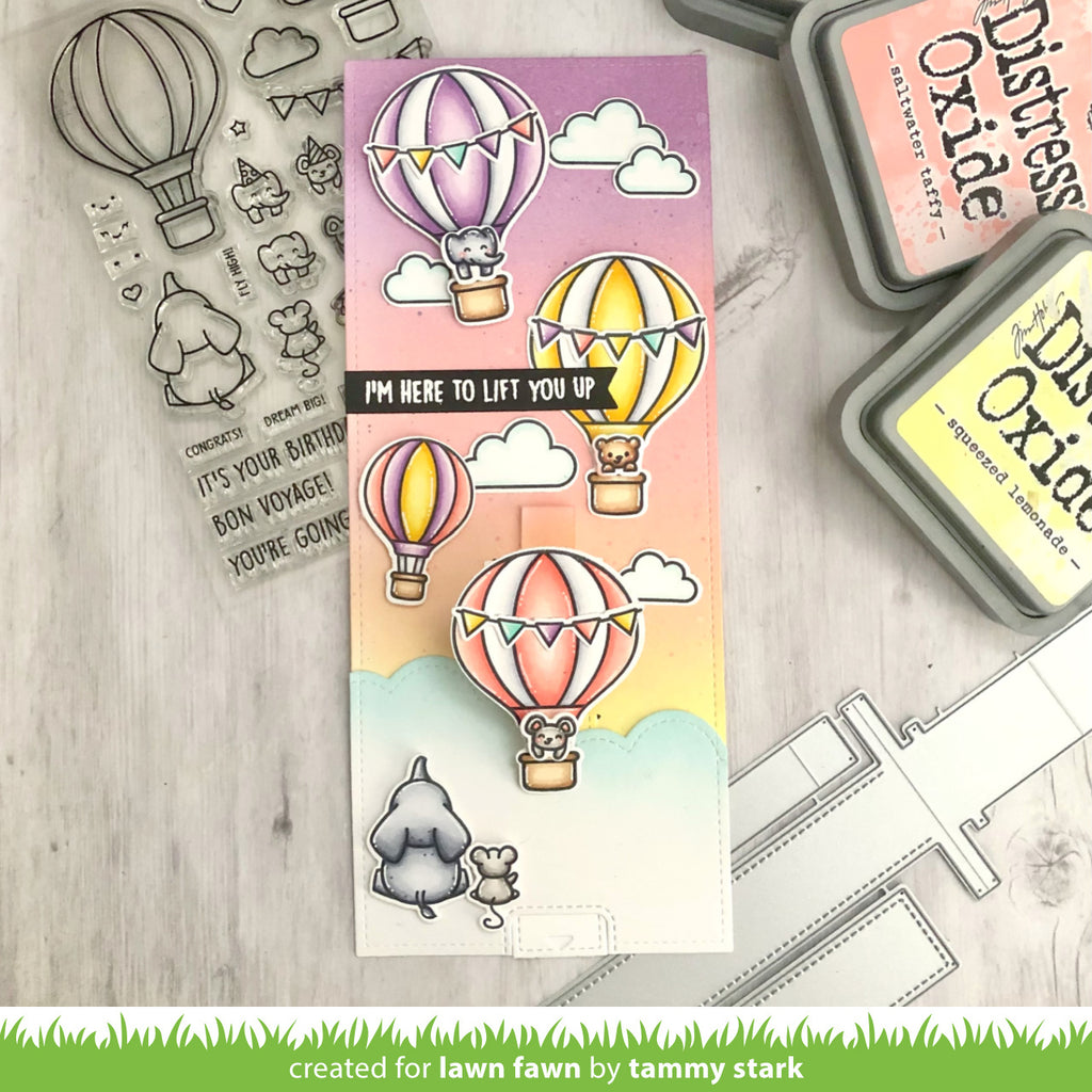 Lawn Fawn Set Fly High Clear Stamps and Dies lffh here to you lift you up card