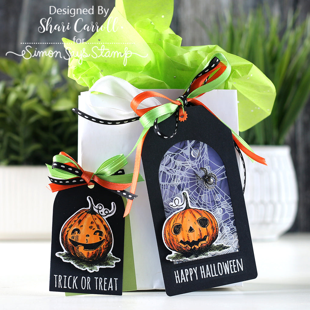 Tim Holtz Pumpkinhead Stamps with Simon Says Stamp Dies Bundle setph25 Halloween Gift Bag and Tag