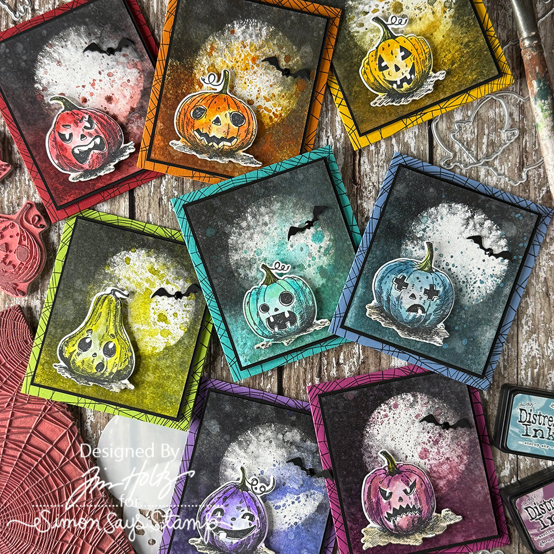 Tim Holtz Pumpkinhead Stamps with Simon Says Stamp Dies Bundle setph25 Halloween Card Set