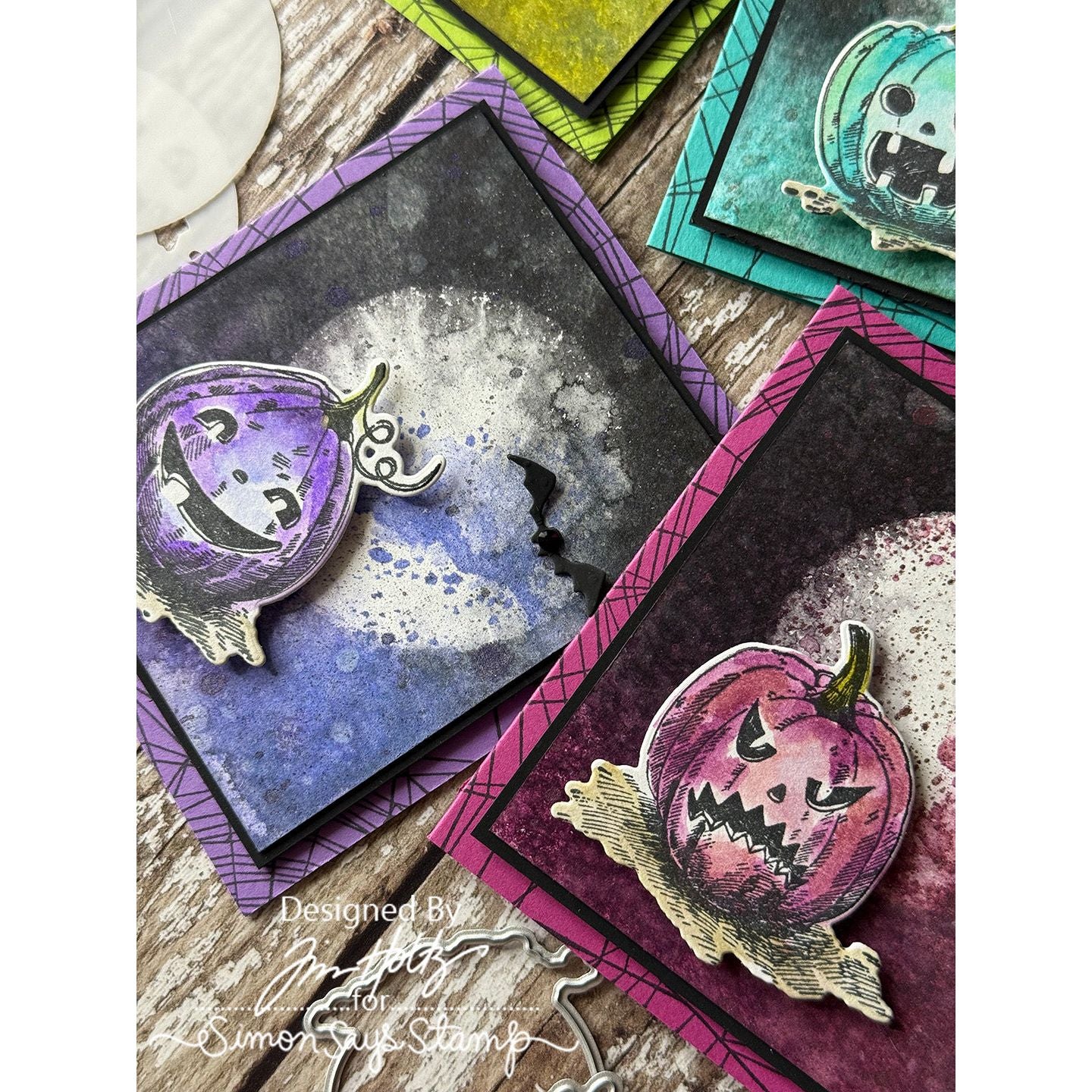 Tim Holtz Pumpkinhead Stamps with Simon Says Stamp Dies Bundle setph25 Halloween Card Set Details