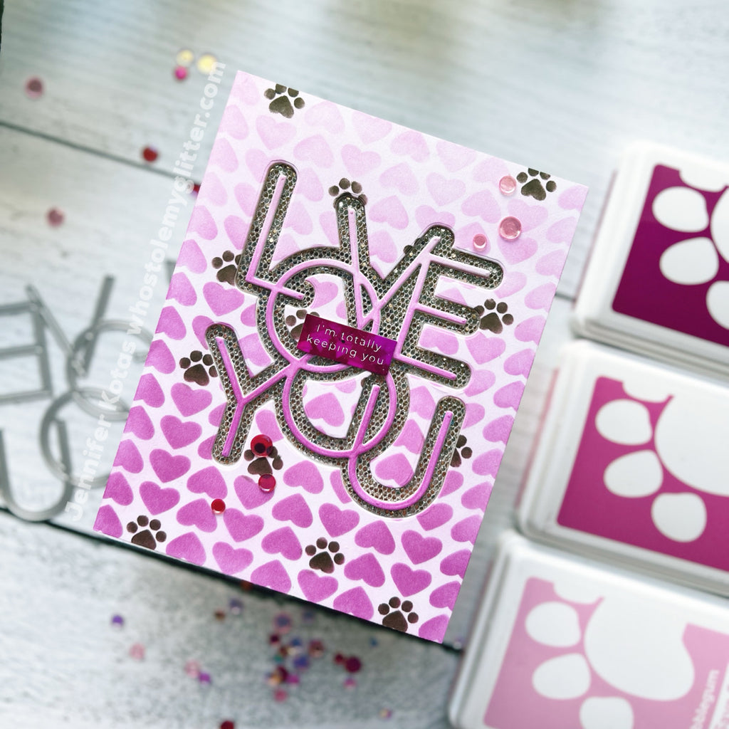 Simon Says Stamp Stencil Puppy Love 1011st Smitten Love Card
