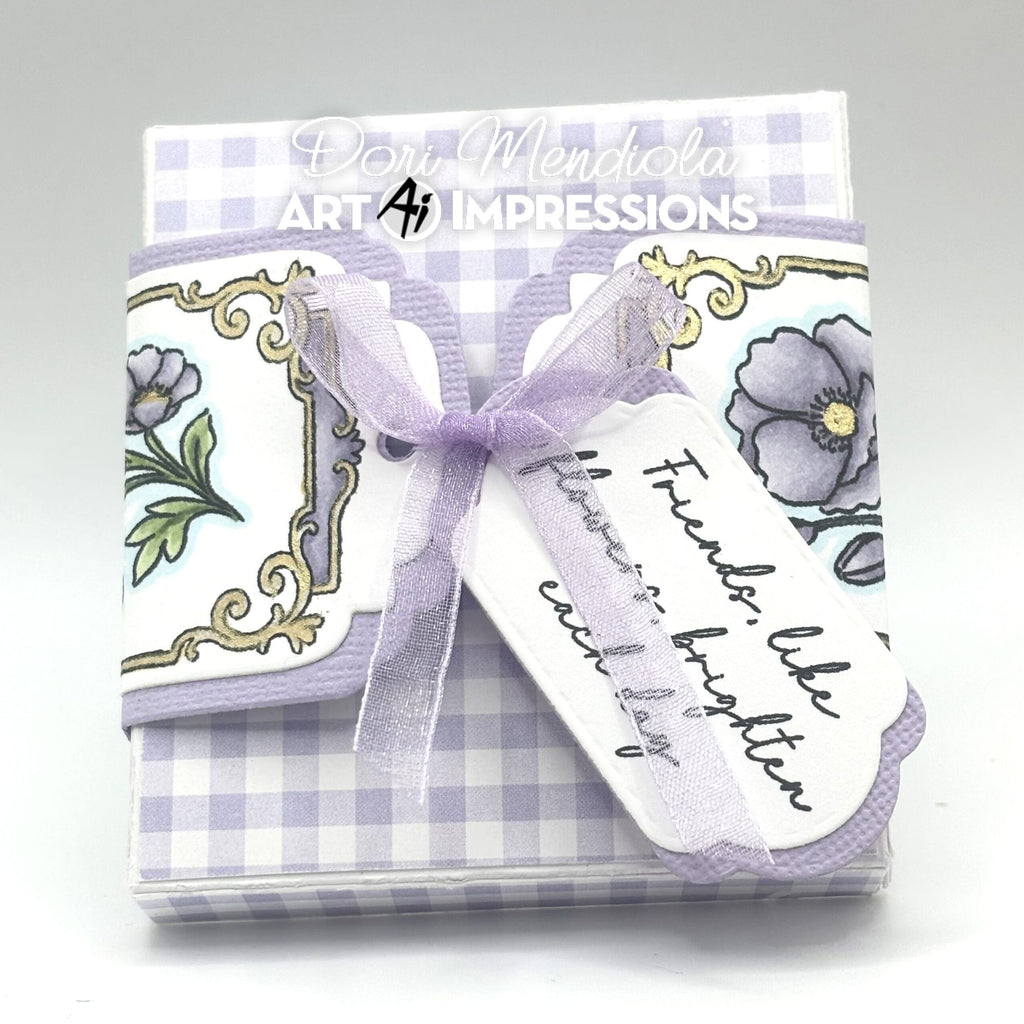 Purple Gingham Decorative Gift Box with Belly Band featuring Poppy Margin set