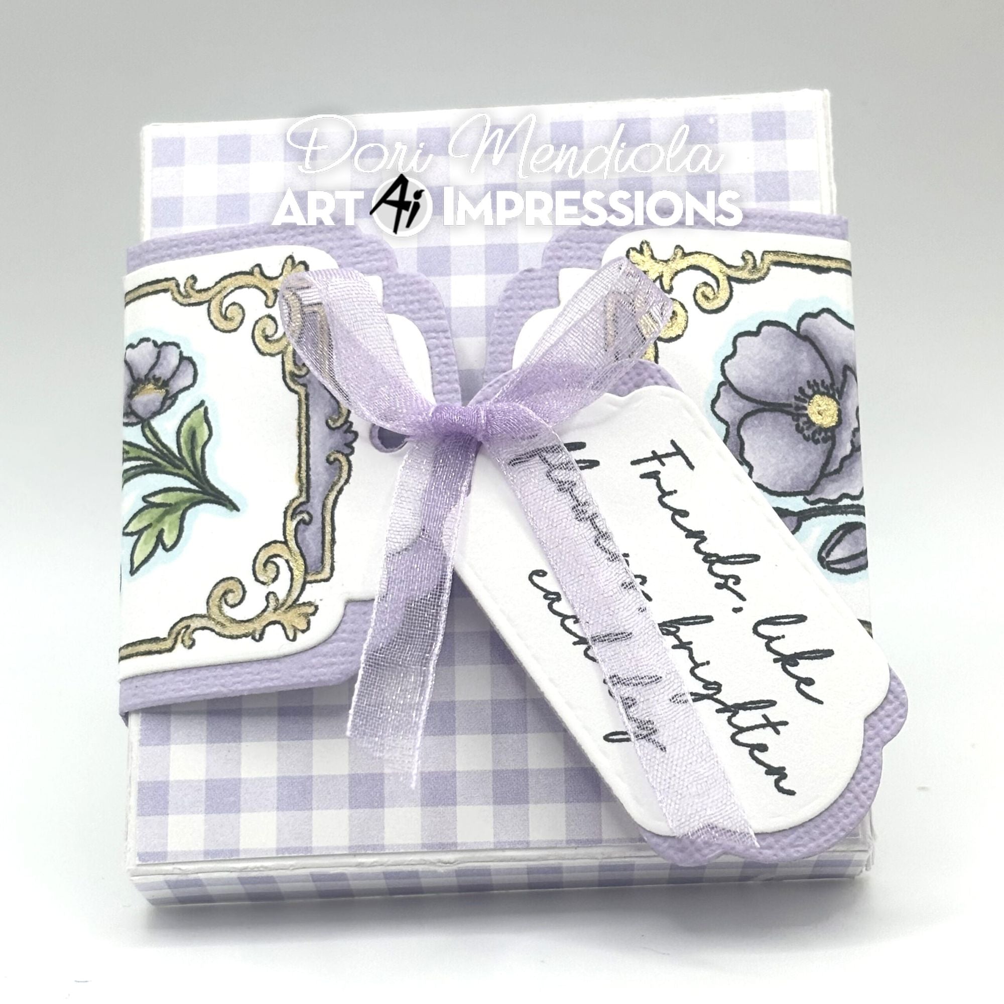 Purple Gingham Decorative Gift Box with Belly Band featuring Poppy Margin set