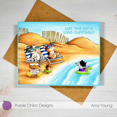 Purple Onion Designs Amos Sunning Unmounted Cling Stamp pod6053 Beach Card