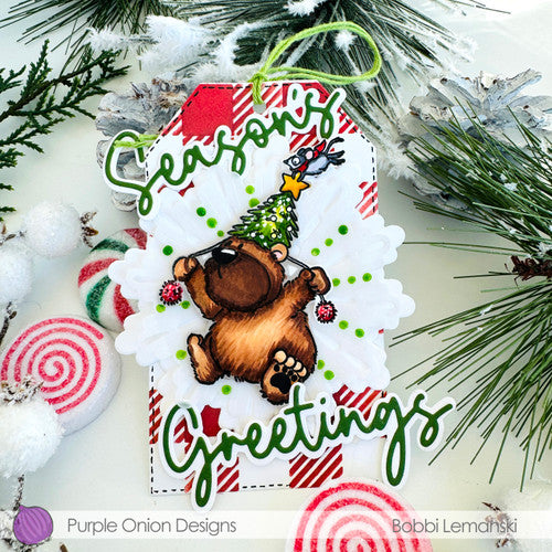Purple Onion Designs Beary Christmas Unmounted Cling Stamp pod5038 Season's Greetings Card