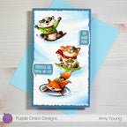 Purple Onion Designs Benjamin Unmounted Cling Stamp pod6002 Snow Sledding Card