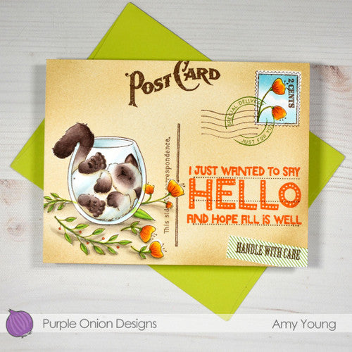 Purple Onion Designs Bottoms Up Unmounted Cling Stamp pod5077 Just Wanted To Say Hello Post Card