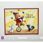 Purple Onion Designs Brownie Bear Juggles Unmounted Cling Stamp pod5083 Circus Card