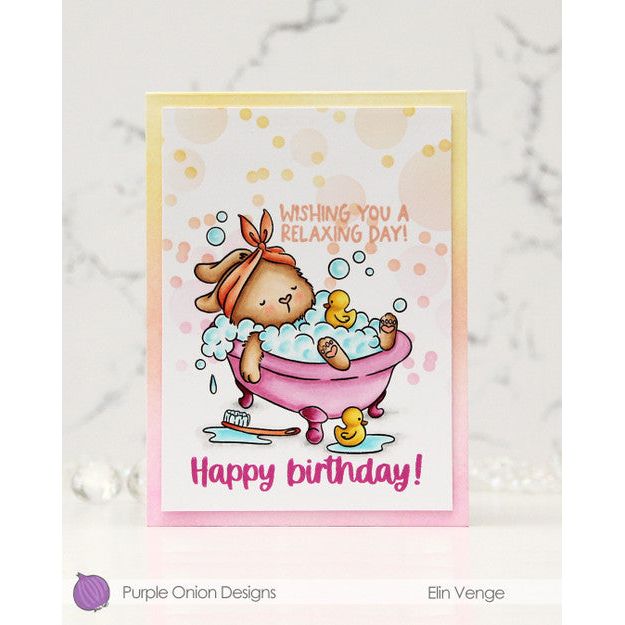 Purple Onion Designs Bubble Bath Time Unmounted Cling Stamp pod5044 Happy Birthday Card